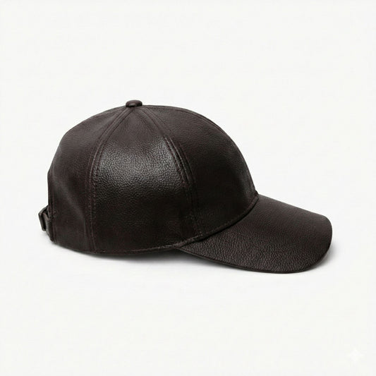 Brown Plane Leather Cap